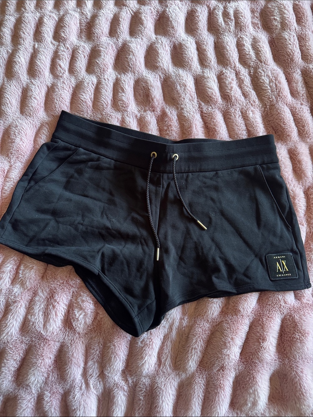 A/X Armani Exchange Black Drawstring Athletic Shorts with Patch Logo